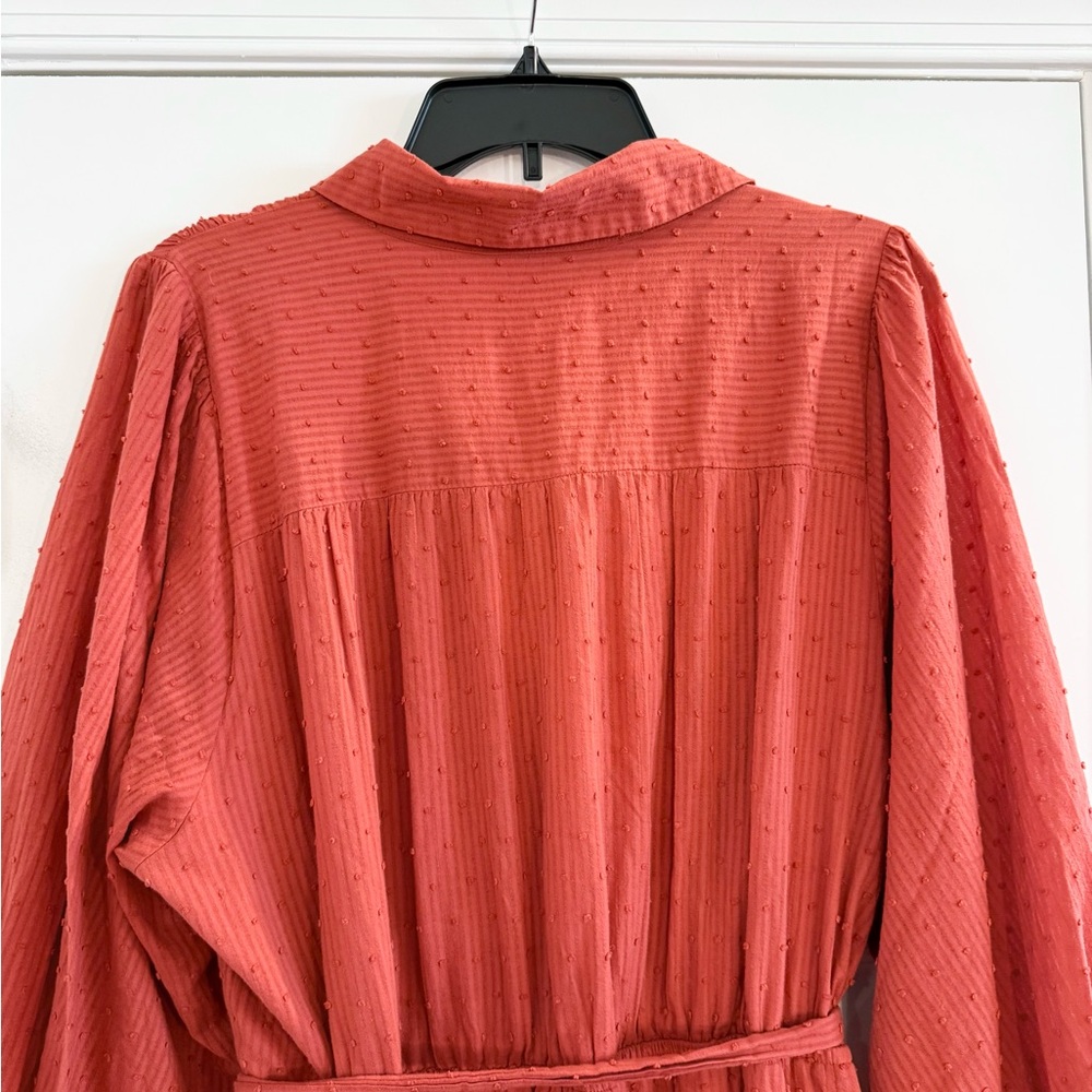 Textured Rust Button Front Belted Shirt Dress Size 1X - Picture 8 of 12